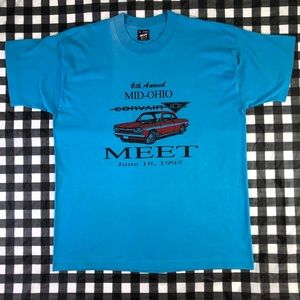 Chevrolet Corvair 1995 Racing Car Meet Vintage Blue T Shirt Single Stitch XL